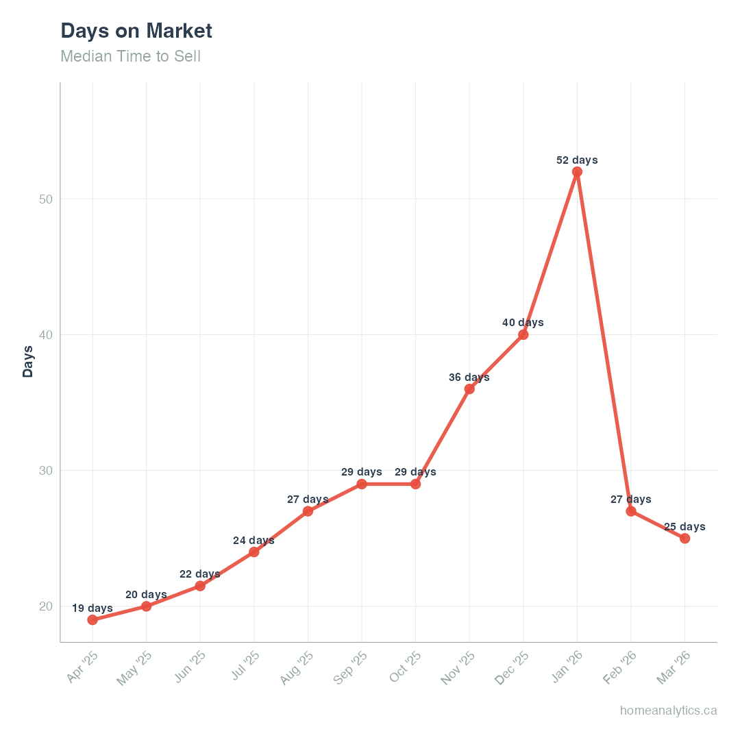 A line graph of average days on market over 12 months.